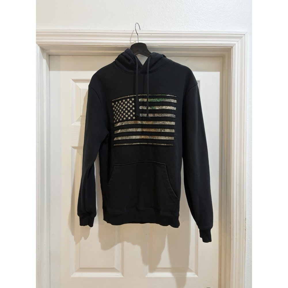 Buck Wear Black American Flag Camo Hoodie Men's Medium Hunting Outdoors Pullover